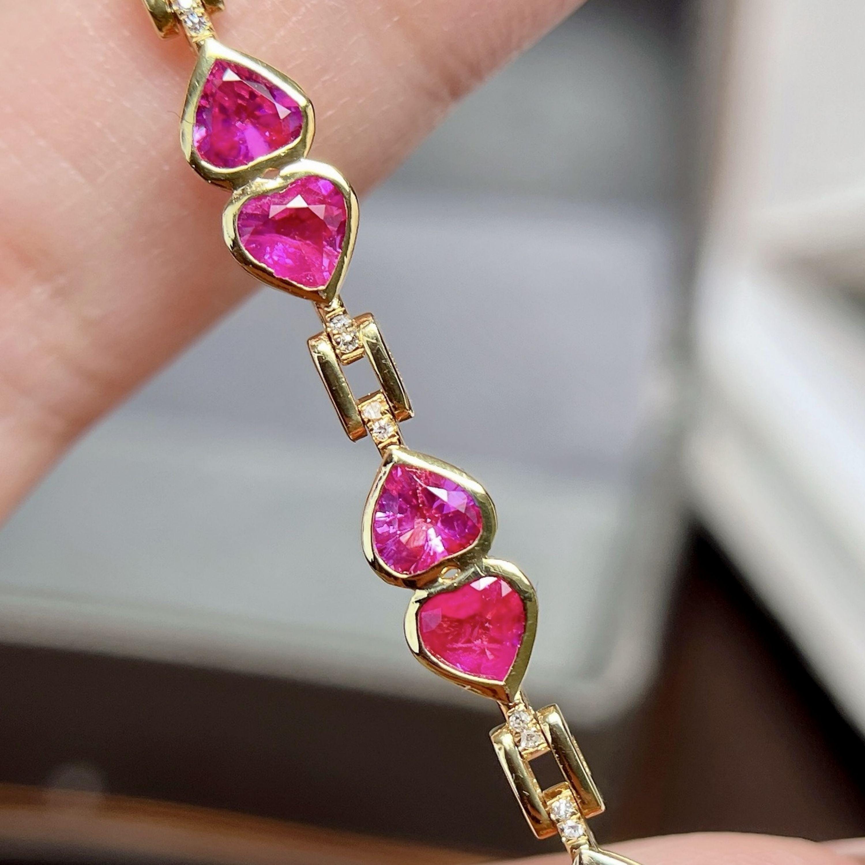 Unique natural ruby bracelet in 18k solid rose gold/Diamond halo heart ruby bracelet/Handmade custom fine jewelry gift for her/Mother's day