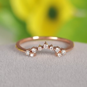 18k solid gold curvy diamond Wedding band-Stackable wedding band-Half eternity diamonds band-Art Deco Stacking matching bridal ring/Birthday