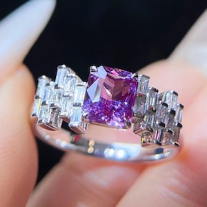 Natural Padparadscha purple sapphire ring in 18k white gold/Unique purple sapphire ring/Statement vintage sapphire ring/September birthstone