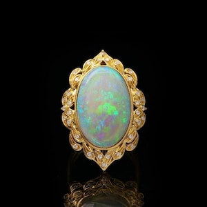 Handmade Australian Opal Ring: 18k Gold Art Deco Twig Engagement Ring