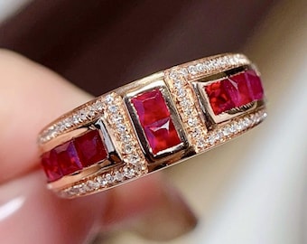 18K Rose Gold Ruby Wedding Band: July Birthstone Ring
