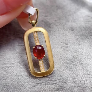 18k solid gold pigeon blood red natural ruby necklace/unique genuine ruby pendant with diamonds/art deco Minimalist ruby necklace birthday