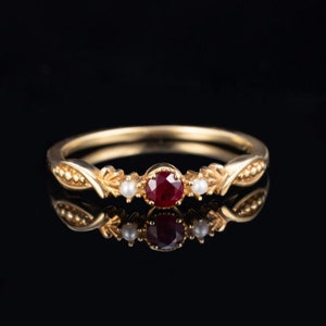 Dainty Natural Ruby Ring, 18K Gold Genuine Ruby wedding band/Red Gemstone Ring for Women/July Birthstone Ring/unique Ruby Ring, Ruby Jewelry