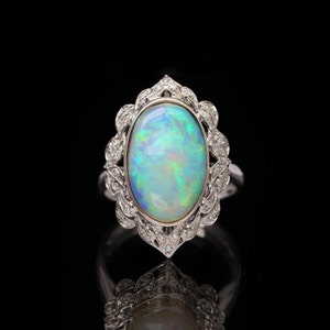 Unique Natural opal ring/Australian opal ring/18k rose gold opal ring/Art Deco opal ring/Handmade opal engagement ring/Opal jewelry women