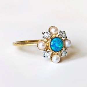18k gold natural opal pearl ring/Australian opal ring/Minimalist opal pear ring/Handmade dainty opal engagement ring/Opal jewelry women ring
