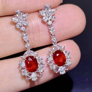 Minimalist ruby earring studs/18k white gold natural ruby studs/Diamond halo ruby studs/Dainty ruby studs/Modern Art Deco ruby studs woman