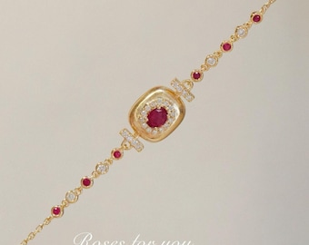 Handmade 18k Gold Ruby Bracelet: Diamond Halo Fine Jewelry
