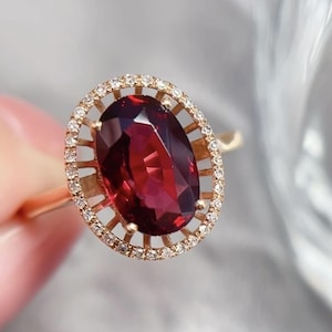 18k Rose Gold Mozambique Garnet Ring: Art Deco Oval Engagement Ring