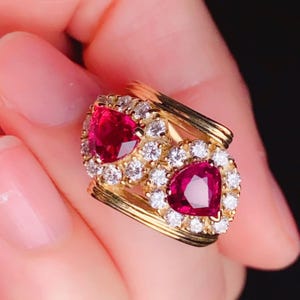 High End Natural Double Ruby Ring/18k solid gold ruby ring/Diamond ruby ring/handmade real ruby July birthstone ring/Pigeon blood ruby ring