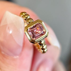 18k solid gold tourmaline engagement ring/Dainty pink tourmaline ring/Bezel setting tourmaline ring/Modern pink tourmaline wedding ring