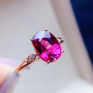 18k gold natural purple pink tourmaline engagement ring/Gold and diamond pink tourmaline ring/Bezel setting red tourmaline ring/unique pink