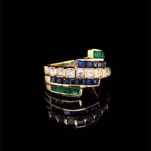 Unique Natural Emerald Ring in 18k gold/Trendy Art Deco Emerald band/Personalized emerald Ring for Her/Handmade real emerald band for women