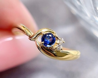 18k Gold Blue Sapphire Engagement Ring: Dainty Prong Setting, Handmade unique blue sapphire ring