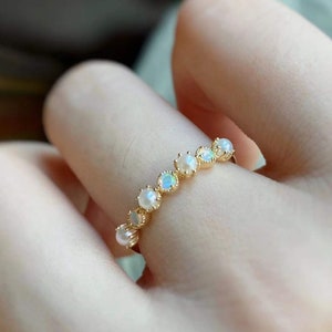 18k gold natural Australian opal pearl band/Australian opal ring/dainty opal band/Genuine opal wedding band/Art Deco Opal jewelry women