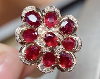 18K Solid Gold Ruby Flower Ring: July Birthstone Jewelry