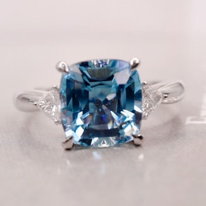Genuine aquamarine wedding ring 18k white gold/Minimalist aquamarine solitaire ring/Asscher cut aquamarine ring/Trendy aquamarine ring women