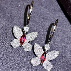 Minimalist ruby earring studs/18k white gold natural ruby studs/Diamond halo ruby studs/Dainty ruby studs/Modern Art Deco ruby studs woman