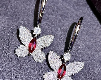 Minimalist ruby earring studs/18k white gold natural ruby studs/Diamond halo ruby studs/Dainty ruby studs/Modern Art Deco ruby studs woman