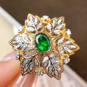 High end natural emerald ring for her/nature inspired emerald ring in 18k solid gold/Handmade custom emerald gift/Unique emerald jewelry