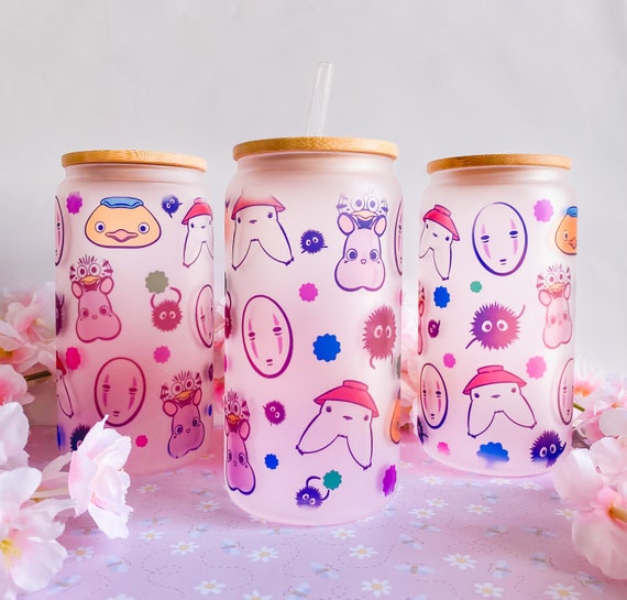 Cute Bath Spirits Theme 16oz Glass Beer Can Cup With Bamboo Top Frosted  Kawaii Cup Gift Idea 