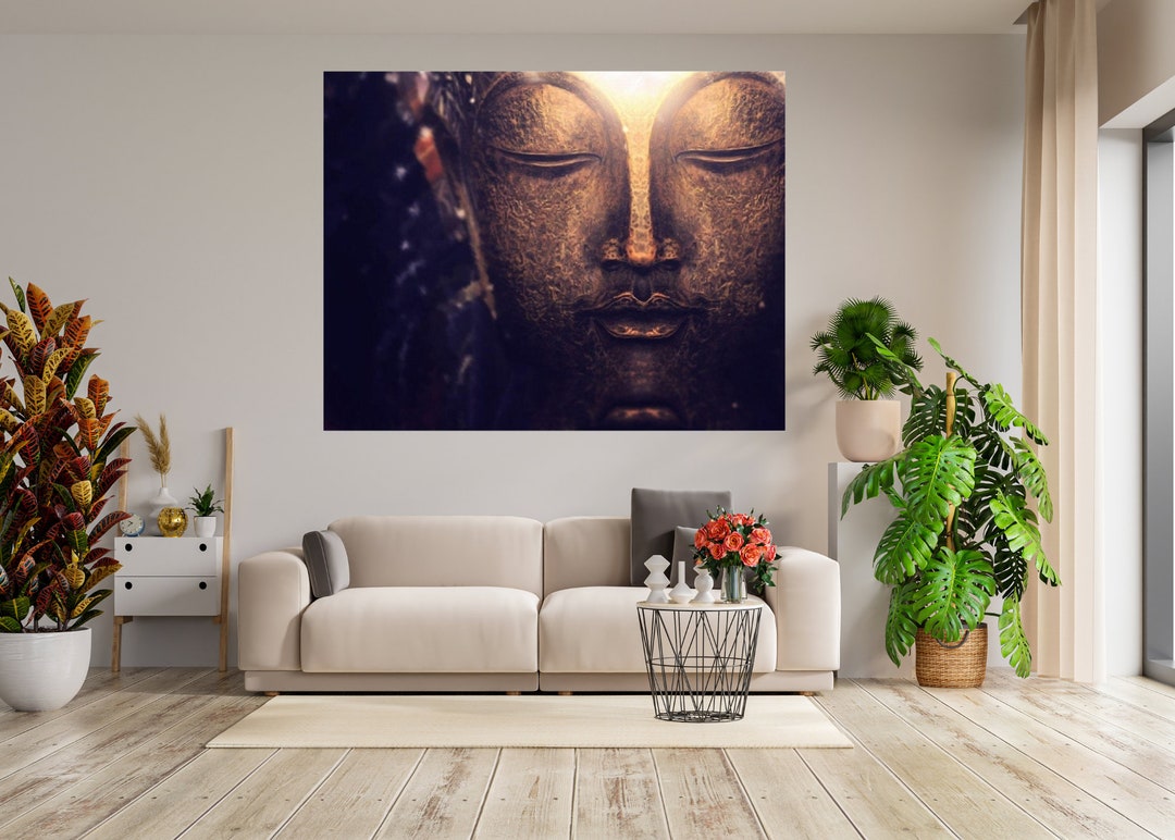 Gold Buddha Painting, Asian Bedroom Wall Art, Interior Decor Black and