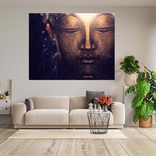 gold buddha painting, asian bedroom wall art, interior decor black and Gold,bedroom posters,above bed decor,gold poster art