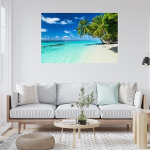 tropical beach poster, tropical island poster, palm beach tropical forest coastal wall art