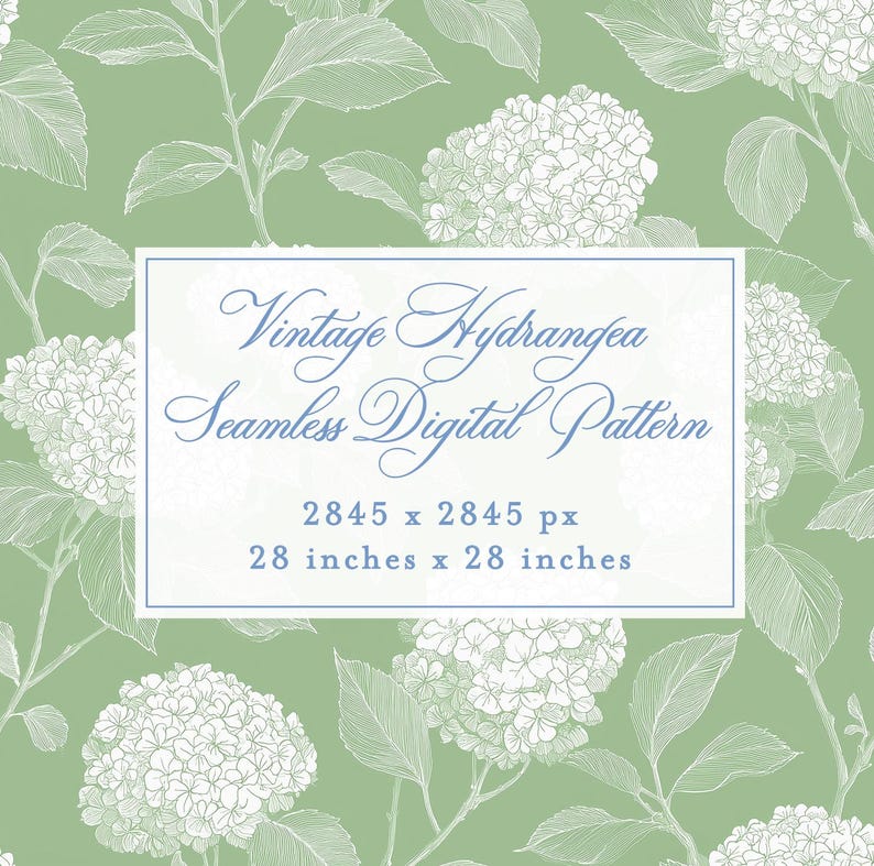 Green Hydrangea Pattern Green Hydrangea Seamless Digital Paper: Floral Texture (digital ...