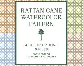 Rattan Cane Wicker Watercolor Pattern, Digital Download, Hand Drawn