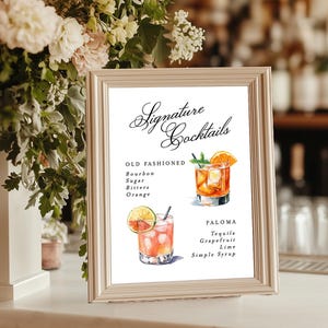 Editable Signature Cocktail Sign: Wedding Bar Menu Template (8x10) (Digital Download