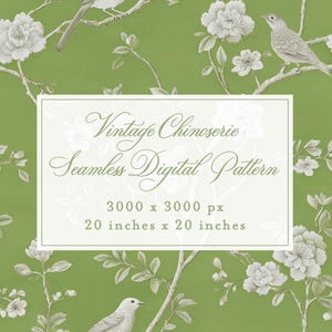 Groen vintage chinoiserie-vogelbehangpatroon: naadloos digitaal ontwerp