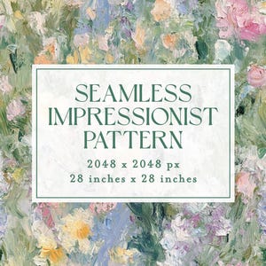 Puede incluir: Patrón impresionista sin costuras en estilo pictórico. El diseño presenta una mezcla de colores pastel, incluyendo rosa, amarillo, azul y verde. La imagen es de 2048 x 2048 px y 71 cm x 71 cm.