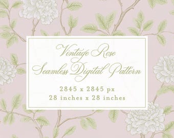 Vintage Rose Chinoiserie Bird Wallpaper Pattern: Seamless Digital Design (28" x 28")