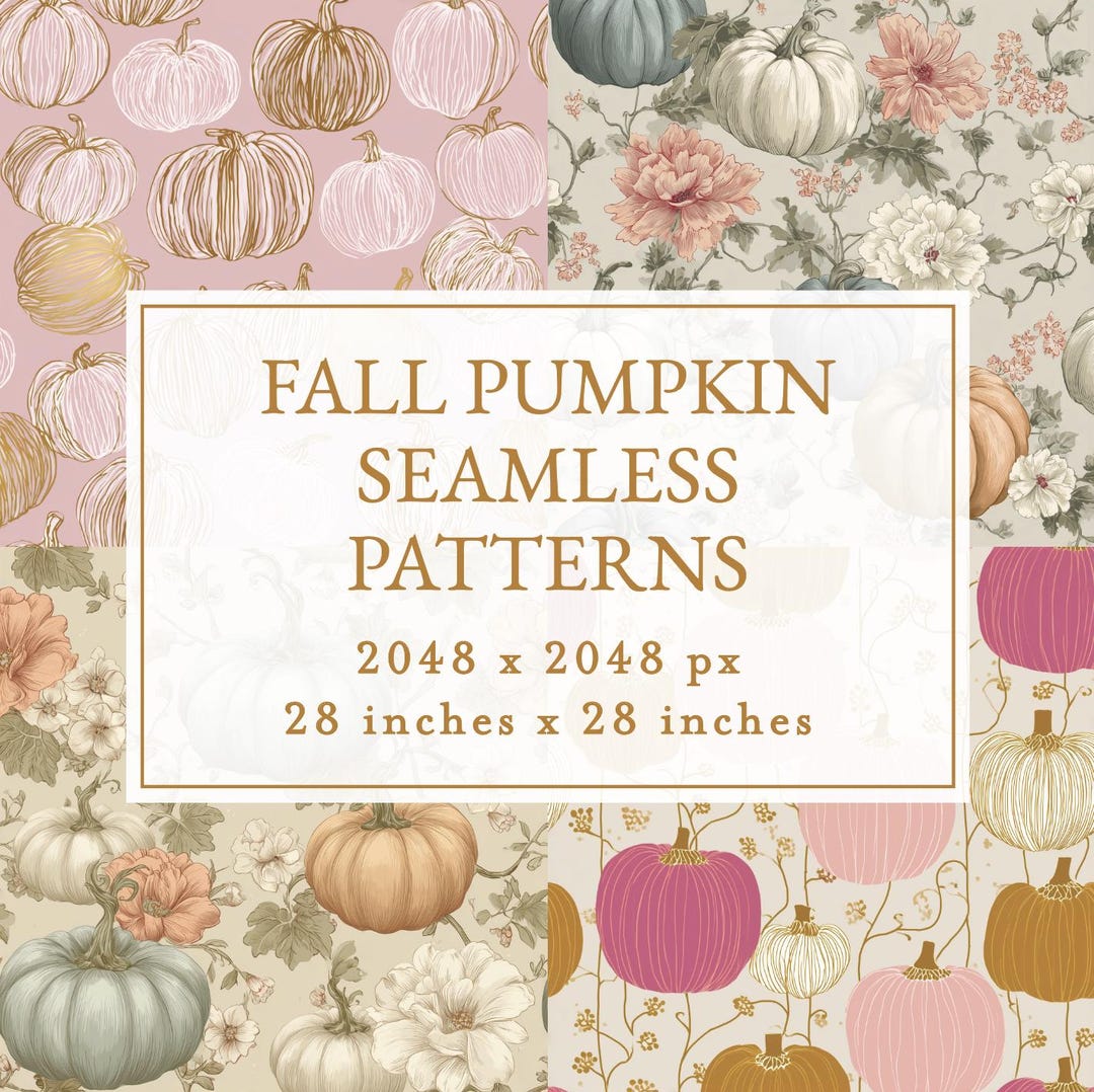 Fall Pink Pattern Simple Pink Vintage Pumpkin Seamless Pattern: Boho Fall Floral (digital ...