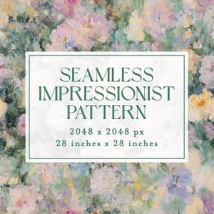 Puede incluir: Patrón impresionista sin costuras con diseño floral en tonos pastel. El texto de la imagen indica que el patrón mide 71 cm por 71 cm. El estilo es pictórico, con pinceladas visibles.