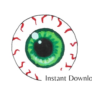 Green Eyeball Drawing, Halloween Clip Art, Sticker, Digital download, PNG, SVG, and JPEG files