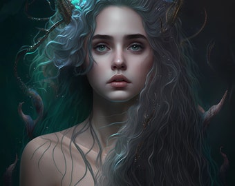 Beautiful Mermaid With Blue Hair, AI Generated, AI Art, Mermaid Art, Wall Art Prints, Wall Art Digital Download, Mermaid Prints