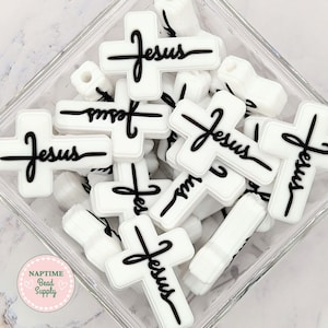 Jesus cross focal silicone beads, Christian cross bead, ready to ship, white cross bead silicone, 30mm tall