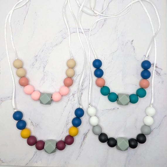 Nursing Necklace: 4 Styles, (26 inch) Silicone Bead Breastfeeding Jewelry
