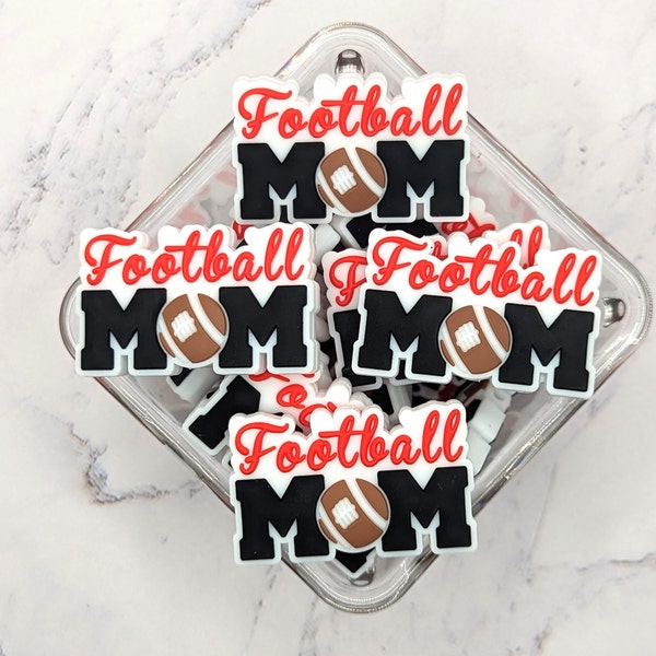 Football Mom Focal Silicone beads, Football focal beads, black, white, red, brown football, 38mm by 25mm size, vertical top drilled beads