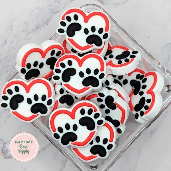 Paw Print Animal lover Focal Silicone beads, paw print focal beads, dog lover, animal lover, silicone focal beads, 30 mm x 25 mm size