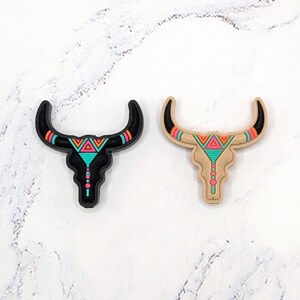 Western Longhorn Cow Focal Silicone Beads: Black or Beige (Sold individually) image 3