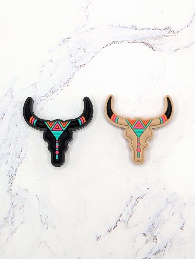 Western Longhorn Cow Focal Silicone Beads: Black or Beige (Sold individually) image 3