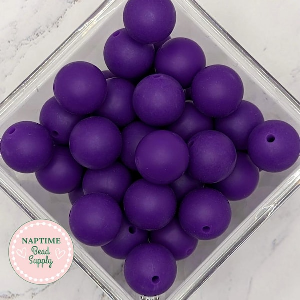 15mm Purple round silicone beads, 15 mm round loose beads, grape purple color, medium purple, wholesale silicone beads, naptime bead supply