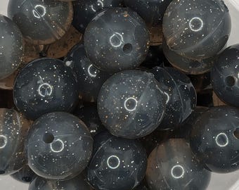 15mm Black Glitter Jelly Silicone Beads