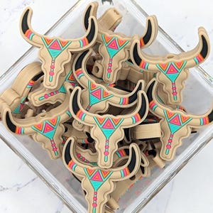 Western Longhorn Cow Focal Silicone Beads: Black or Beige (Sold individually) Beige