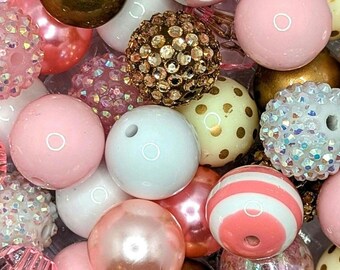 Mezcla de cuentas acrílicas gruesas de color chicle de 20 mm, rosa y dorado, juegos de 25 y 50 cuentas