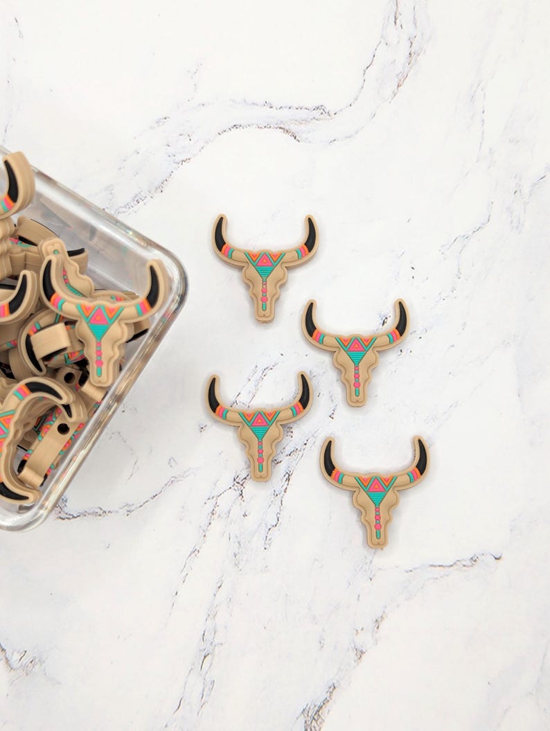 Western Longhorn Cow Focal Silicone Beads: Black or Beige (Sold individually) image 5