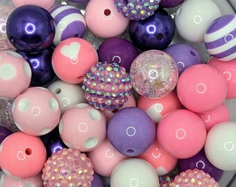 20mm Bubblegum Chunky Acrylic Bead Mix, Pink/Purple/White, Sets of 25 and 50 beads