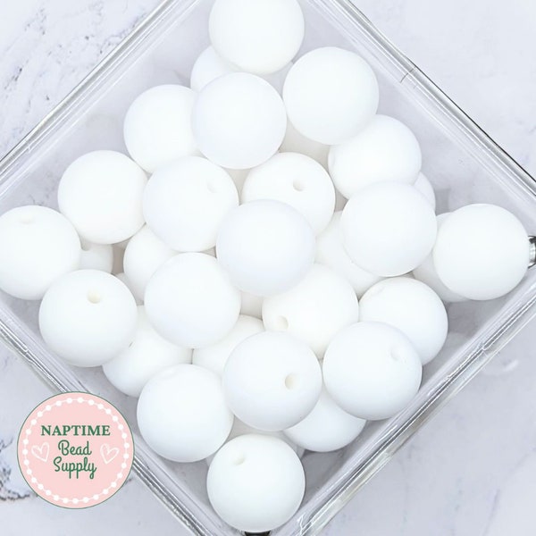 15mm Solid White round silicone beads, white, 15 mm round loose beads, wholesale silicone beads, ships from the USA